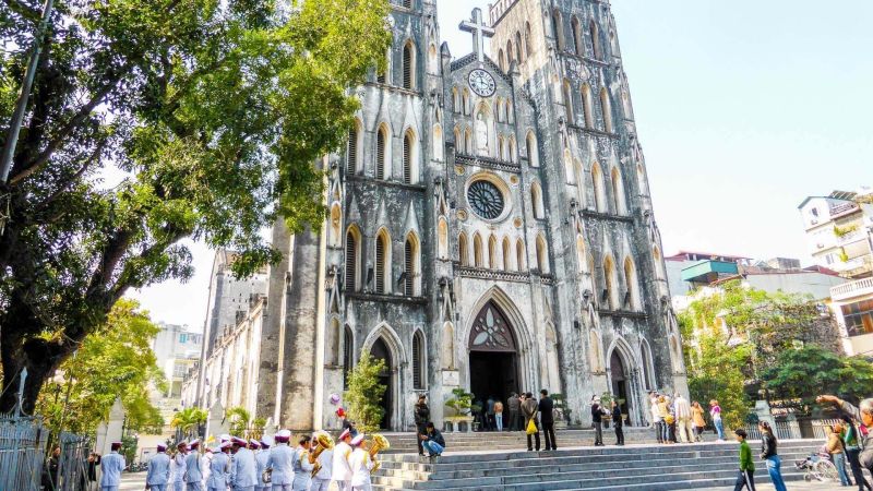 Composite view of additional Hanoi attractions including St. Joseph's Cathedral and Hanoi Opera House Neo-Gothic and French colonial facades