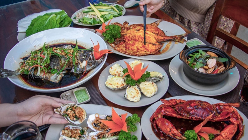 Enjoying Delicious Fresh Seafood