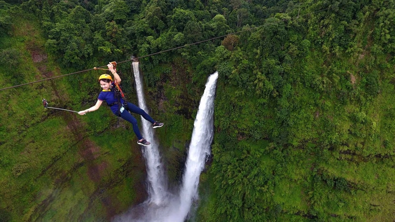 Experience the Unique Zipline at Tad Fane Waterfall.