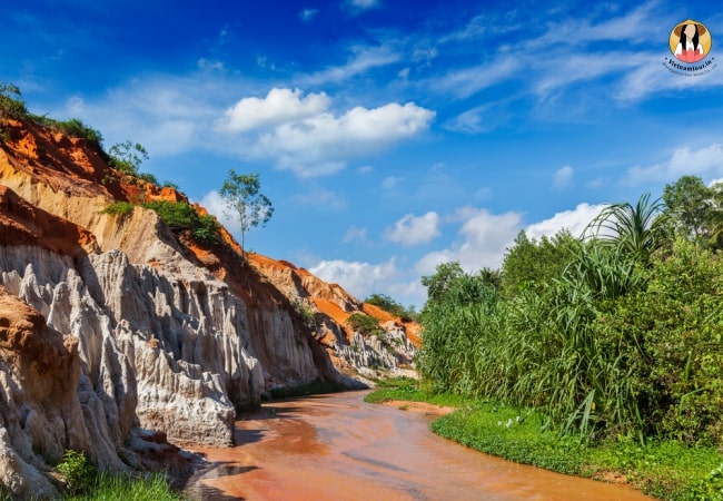 Beautiful nature landscape around Fairy Springs in Mui Ne in Vietnam.  Waterfall in the red sands Stock Photo