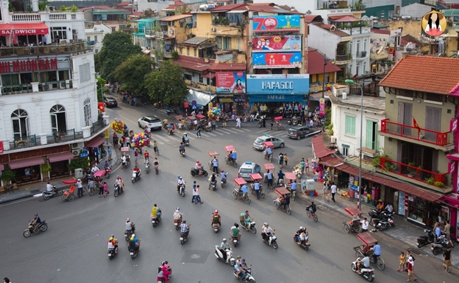 The bustling city streets in Hanoi