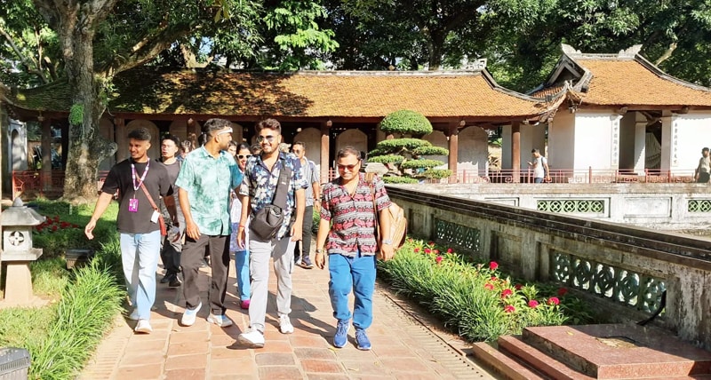 Indian Travellers visit the Temple of Literature in Hanoi