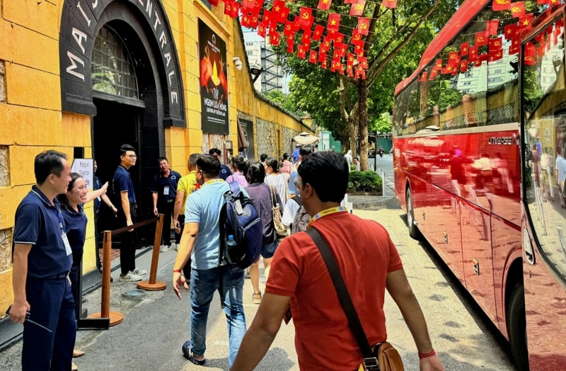 Indian tourists are welcomed at the Hoa Lo Prison historical site, Hanoi