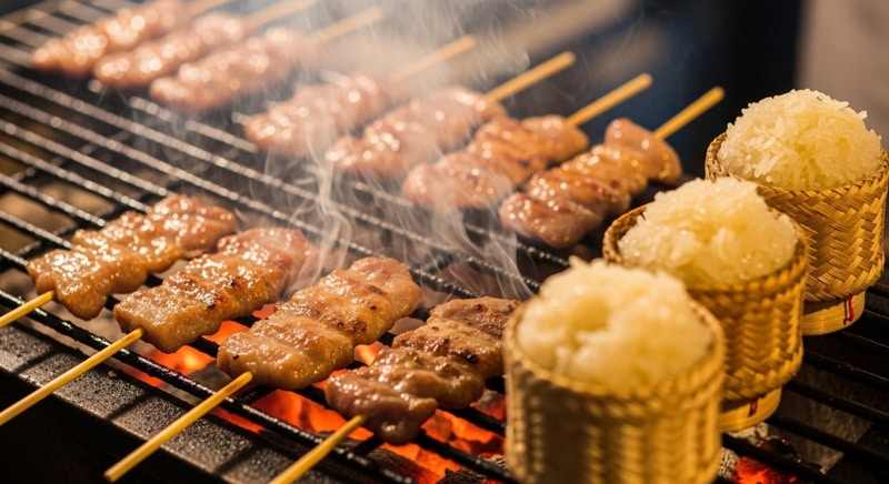 Khao Niaw (Sticky Rice) with Grilled Meat