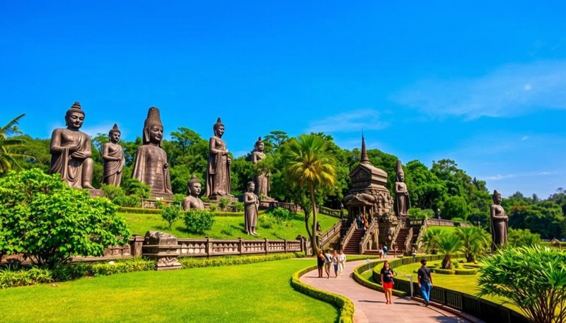 Many of the decorative motifs on the statues at Buddha Park are unique