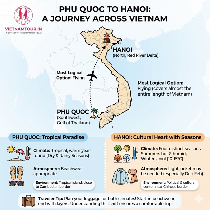 Phu Quoc to Hanoi Travel Map Overview