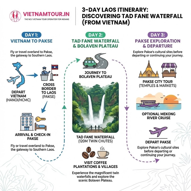 Suggested 3-Day Laos Itinerary with the Tad Fane Waterfall from Vietnam