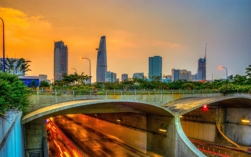 Thu Thiem Tunnel Park at the sunset