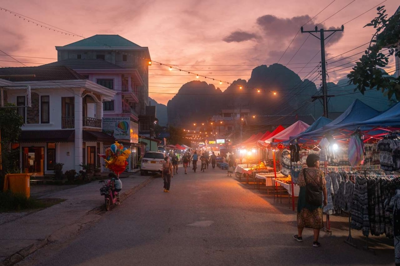 Vang Vieng’s nightlife is created by the beautiful limestone mountains and rivers that surround it.