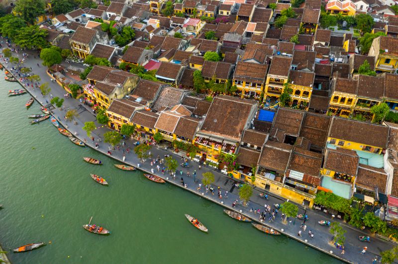 Traditional houses and boat in Hoi An