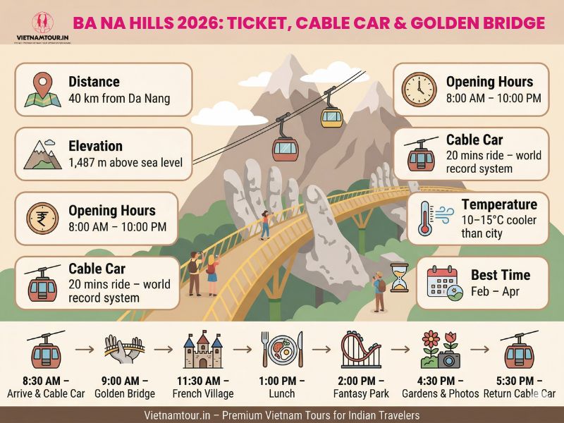 Ba Na Hills summit overview at 1,487m elevation with French Village and cable car visible above Da Nang