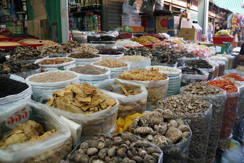 Dried spices lemongrass and star anise Ben Thanh Market north entrance Vietnamese masala ingredients