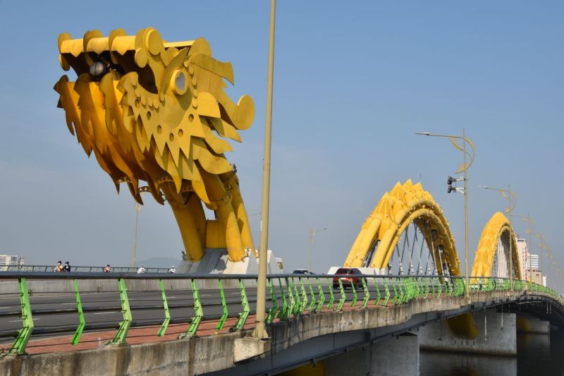 Best time to visit Dragon Bridge Da Nang from February to May with clear night skies above the dragon-shaped span across the Han River