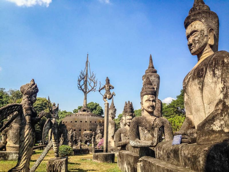 Best time to visit Vientiane showing Patuxai Monument and That Luang area during cool dry-season window for Indian tourists