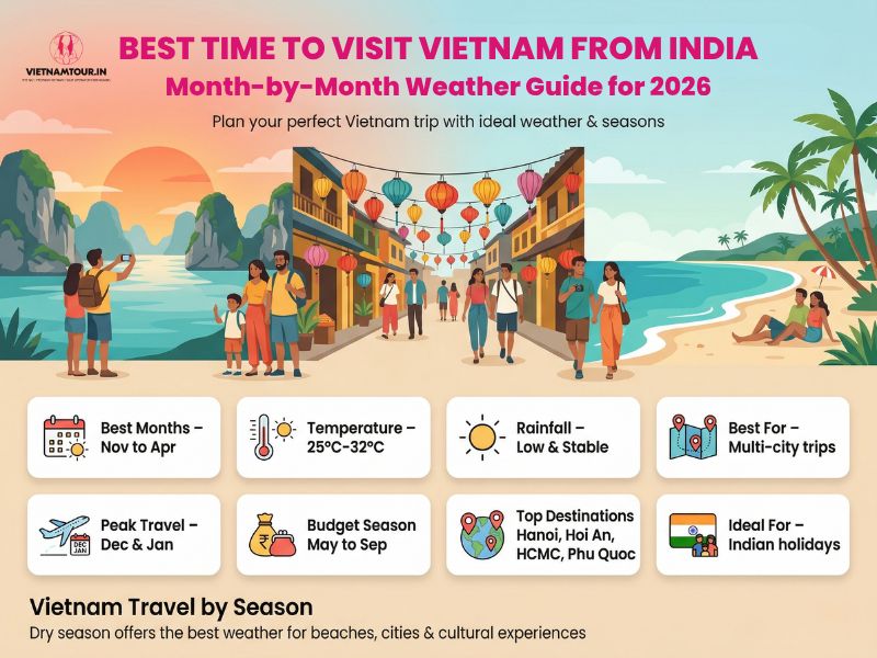 Best time to visit Vietnam from India November to April dry season Hanoi Hoi An Ho Chi Minh City Phu Quoc