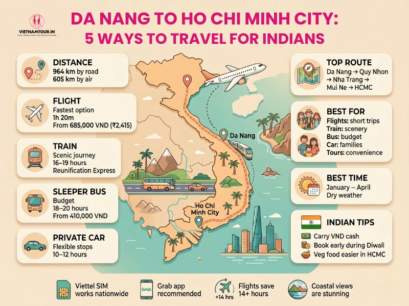 Da Nang to Ho Chi Minh City: 5 Ways to Travel 964 km for Indian Tourists in 2026