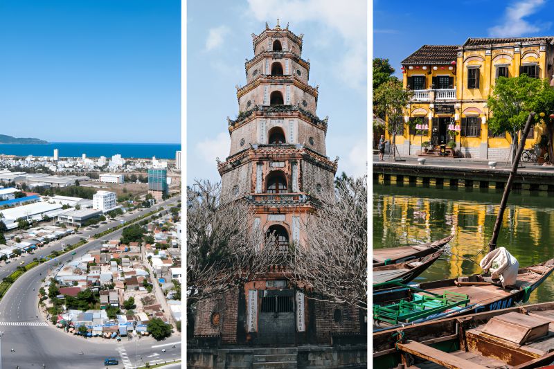 Da Nang to Hue to Hoi An Central Vietnam 3 city circuit map for Indian tourists 4 to 5 nights itinerary