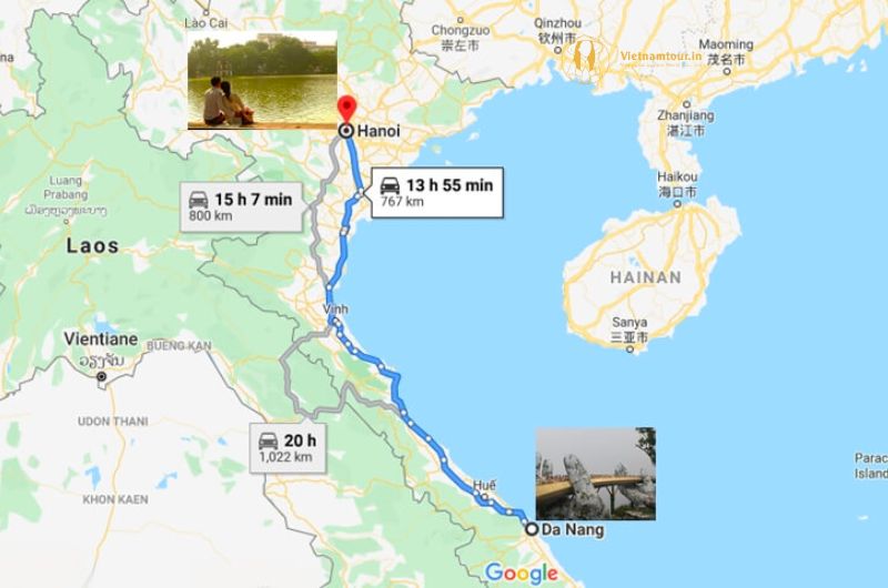 Danang to Hanoi map