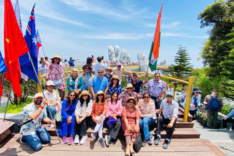 Indian family on Golden Bridge day trip from Da Nang itinerary 8 hour visit