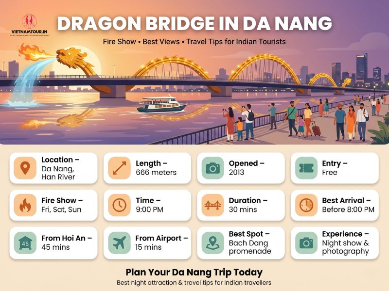 Dragon Bridge Da Nang at night with the dragon head breathing fire above the Han River during the 9 PM weekend show