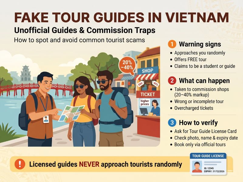 Fake tour guide in Vietnam unlicensed guide approaching Indian tourists at Hoan Kiem Lake Hanoi