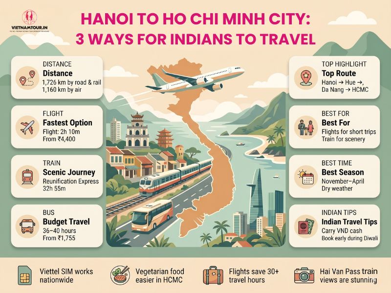 Hanoi to Ho Chi Minh City: 3 Ways to Travel 1,726 km for Indian Tourists in 2026