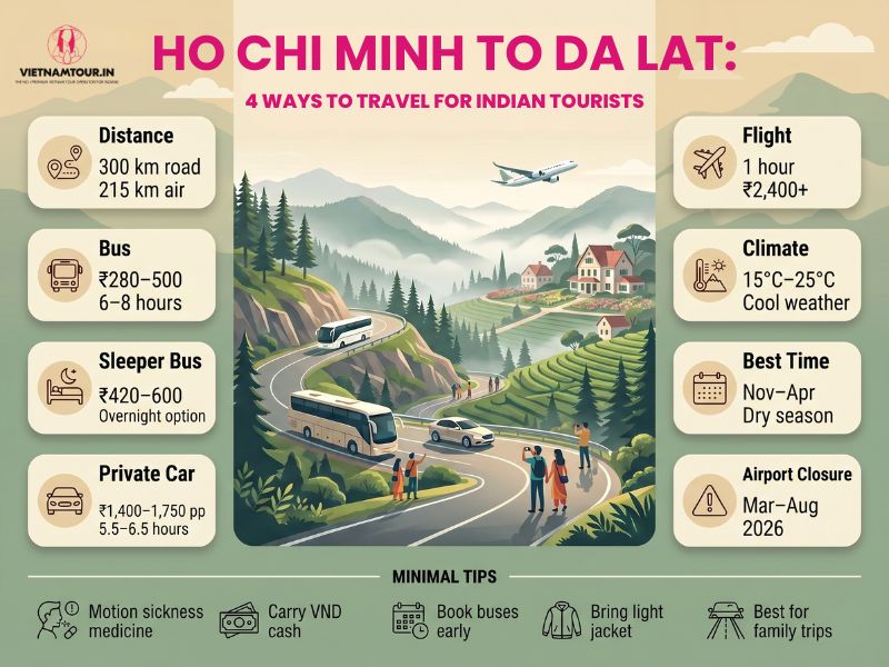 Ho Chi Minh to Da Lat: 4 Ways to Travel 300 km for Indian Tourists in 2026