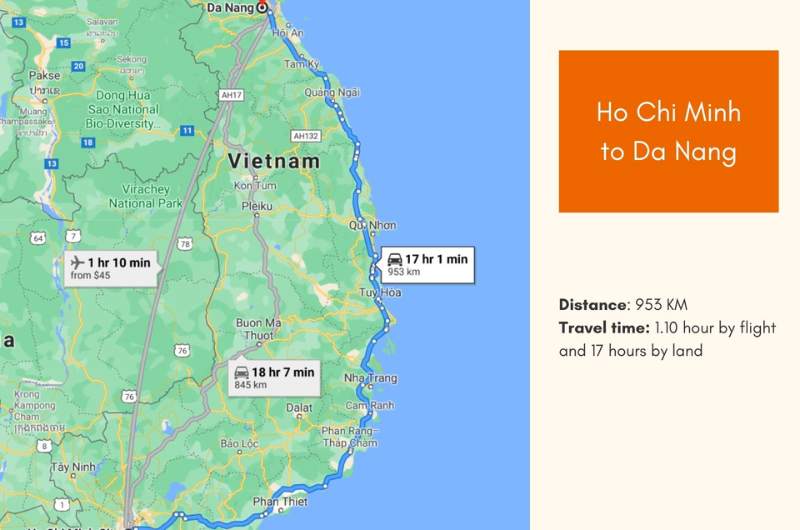 Ho Chi Minh to Danang map