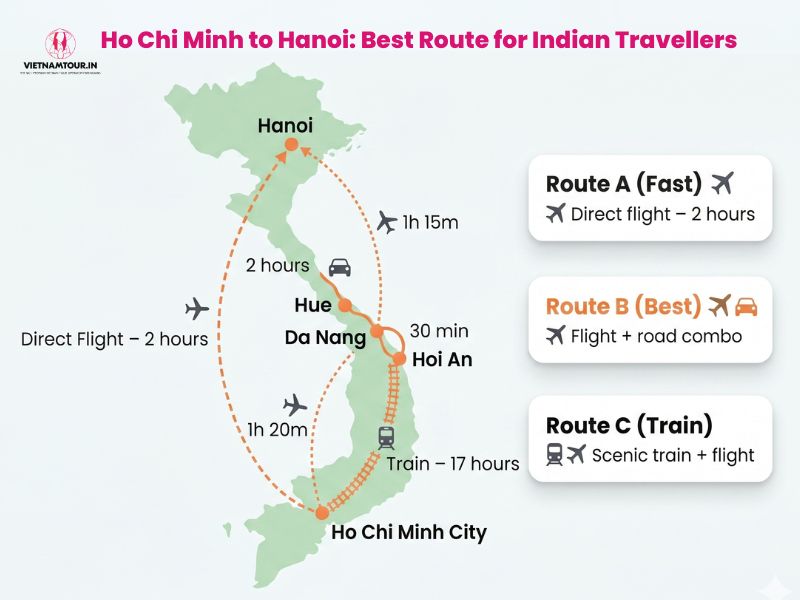 Best Ho Chi Minh City to Hanoi route map via Da Nang, Hoi An, and Hue UNESCO heritage corridor