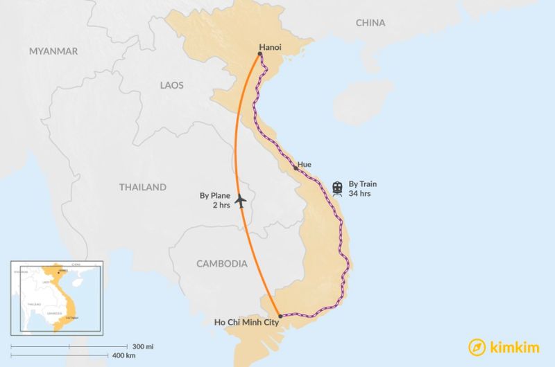 Ho Chi Minh to Hanoi map