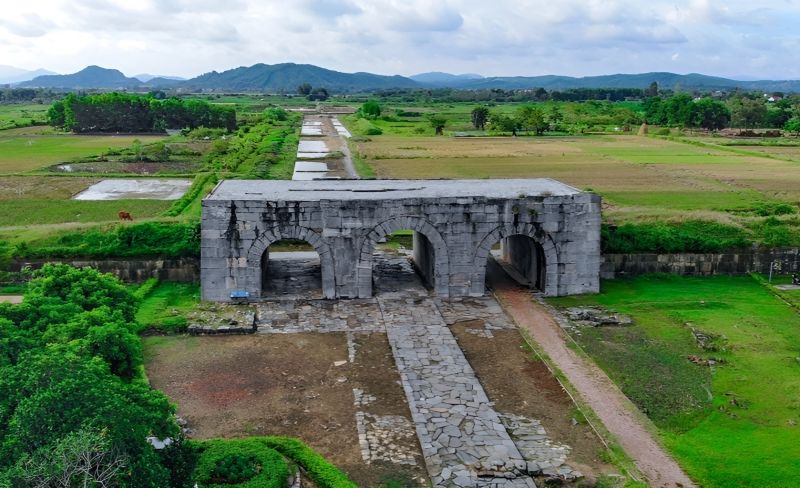 Ho Dynasty Citadel UNESCO World Heritage Site Vietnam — monolithic cut-stone gate of the 1397 CE fortress in Thanh Hoa province