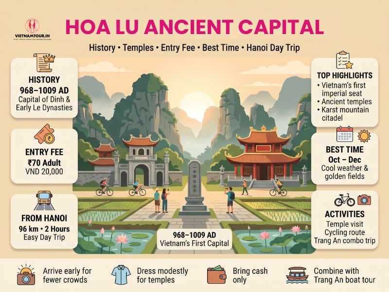 Hoa Lu Ancient Capital surrounded by Ninh Binh karst limestone mountains forming natural citadel walls