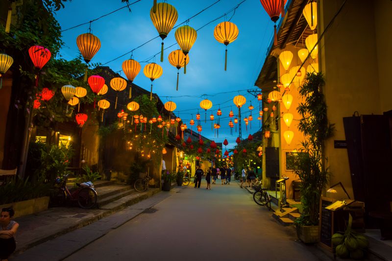 Hoi An Ancient Town lantern-lit street on full moon festival night walk