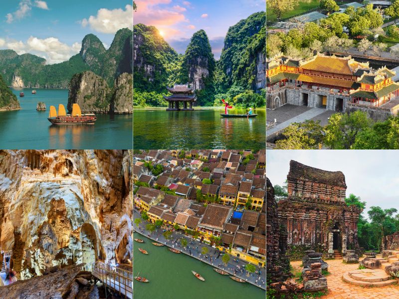 Map and itinerary visual showing how Indian travelers visit all 8 UNESCO World Heritage Sites in Vietnam via Northern and Central Heritage Circuits