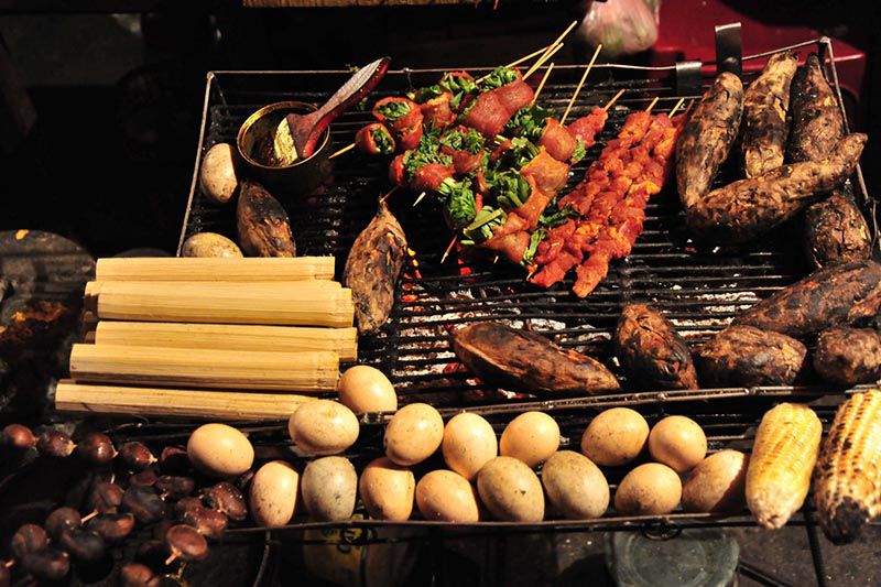 skewers and bamboo-tube rice at the Sapa night market