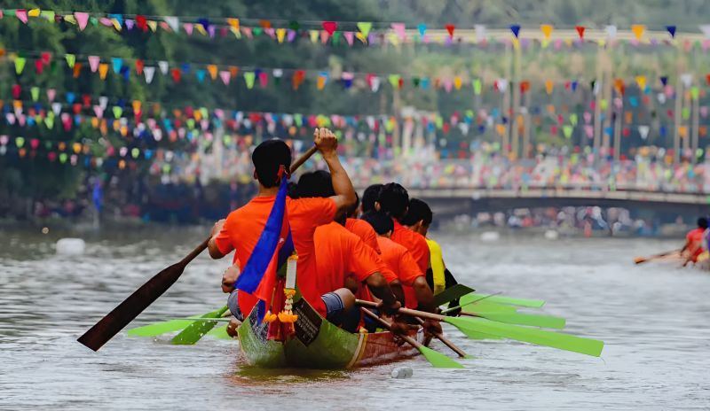 October in Cambodia — Bon Om Touk Water Festival traditional boat racing at Tonle Sap River Phnom Penh