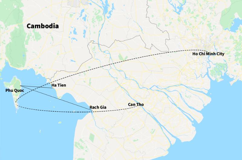 Phu Quoc to Ho Chi Minh map