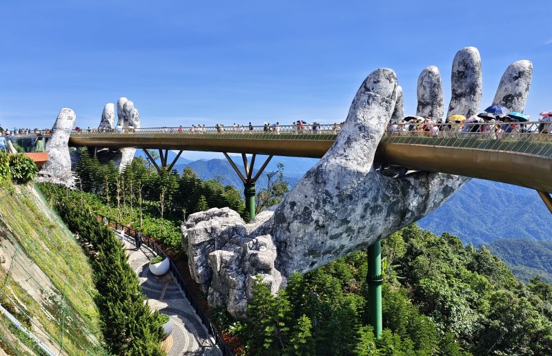 Da Nang Golden Bridge Ba Na Hills Vietnam landmark photographed 1487m elevation Indian families