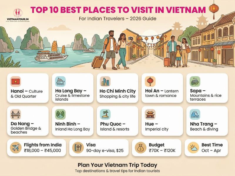 Top 10 best places to visit in Vietnam for Indian tourists 2026 overview map north central south destinations