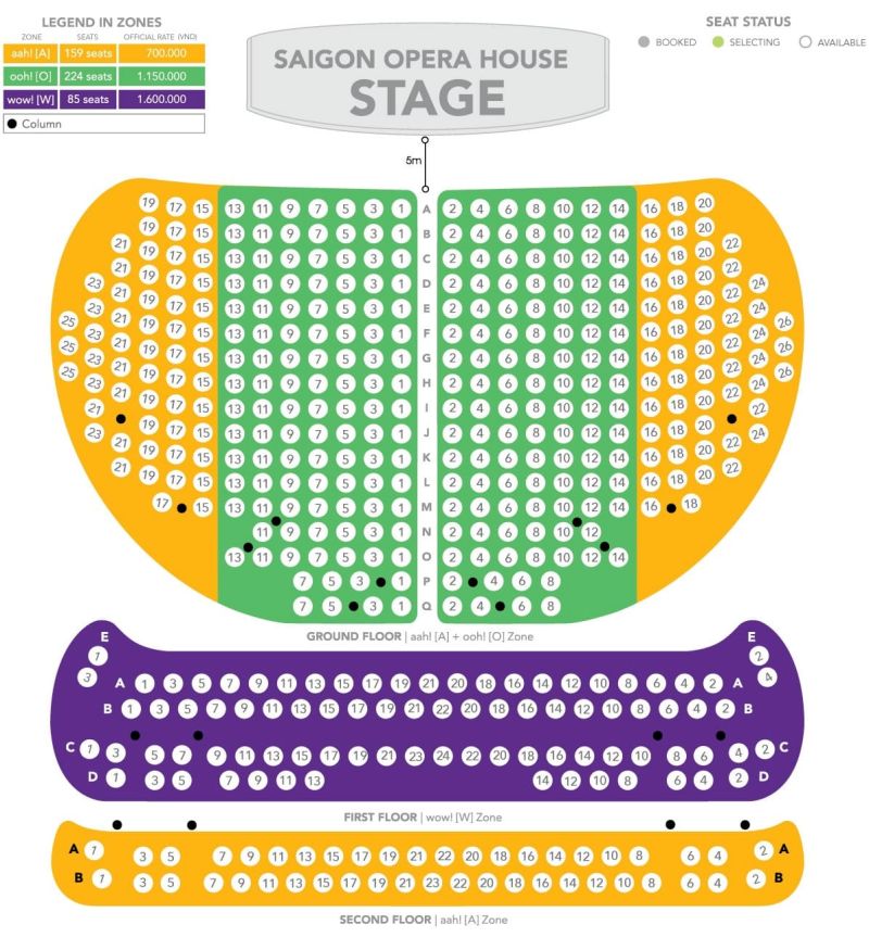 Saigon Opera House AO Show ticket prices comparison 3 sections aah ooh wow VND INR pricing 2026