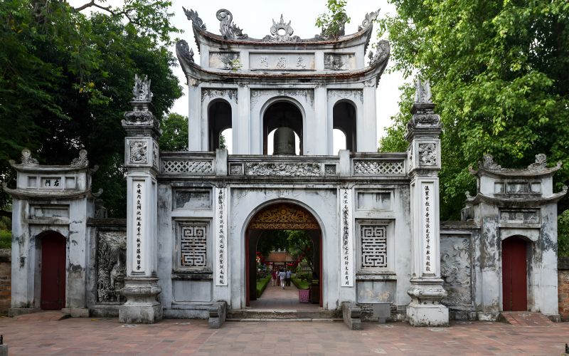 Van Mieu Gate three-arched ceremonial entrance to Temple of Literature Courtyard 1 in Hanoi