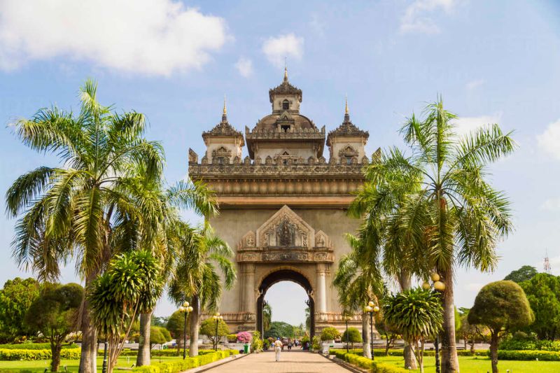Patuxai Monument also known as Vientiane Victory Gate Laos's Arc de Triomphe at the east end of Lane Xang Avenue