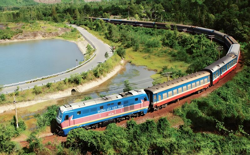 Reunification Express SE train from Ho Chi Minh City Saigon Station to Da Nang Station running on the Vietnam north south rail line