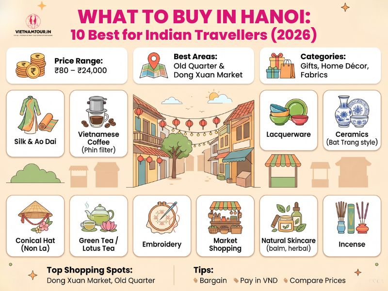 What to buy in Hanoi 10 best souvenirs for Indian travellers infographic 2026 INR pricing