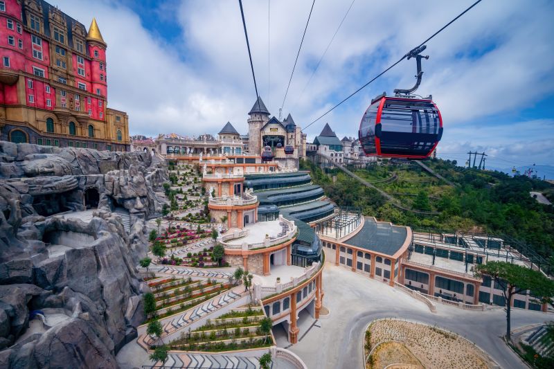 Ba Na Hills Fantasy Park French Village near Golden Bridge cable car view